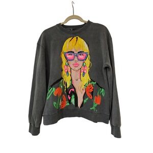 Zara Graphic Sweatshirt Gray Size S NWOT